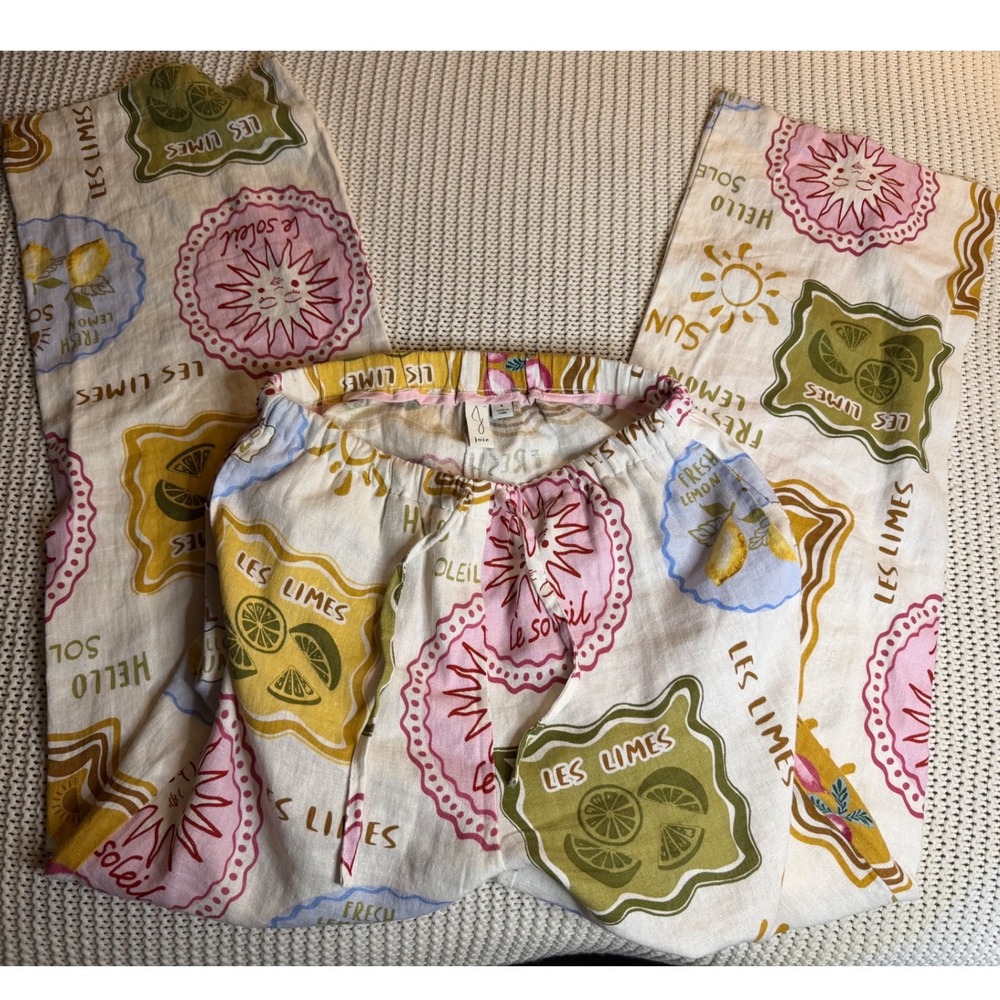 Joie Citrus Lemon Lime Soleil Linen Blend Wide Leg Pants Size 4